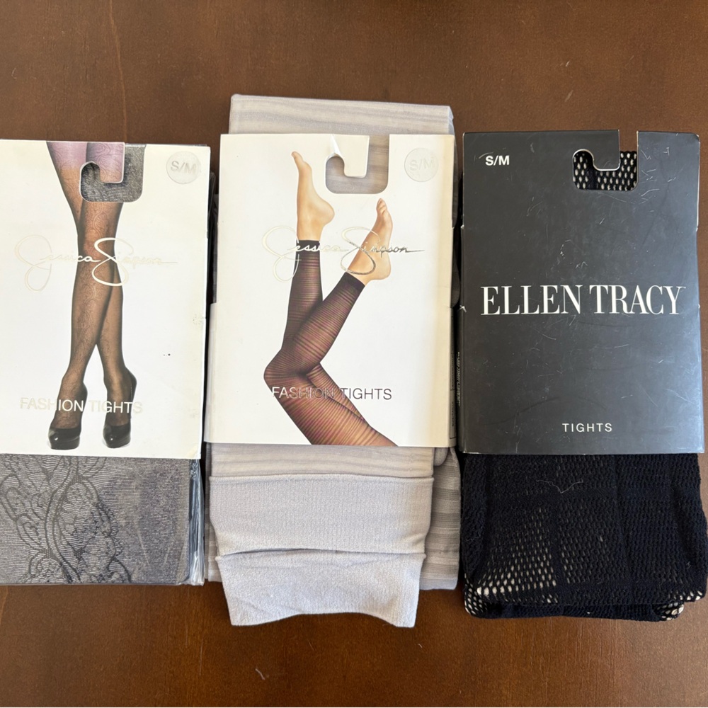Set of 2 Jessica Simpson’s fashion tights plus 1 Ellen Tracy tights.
